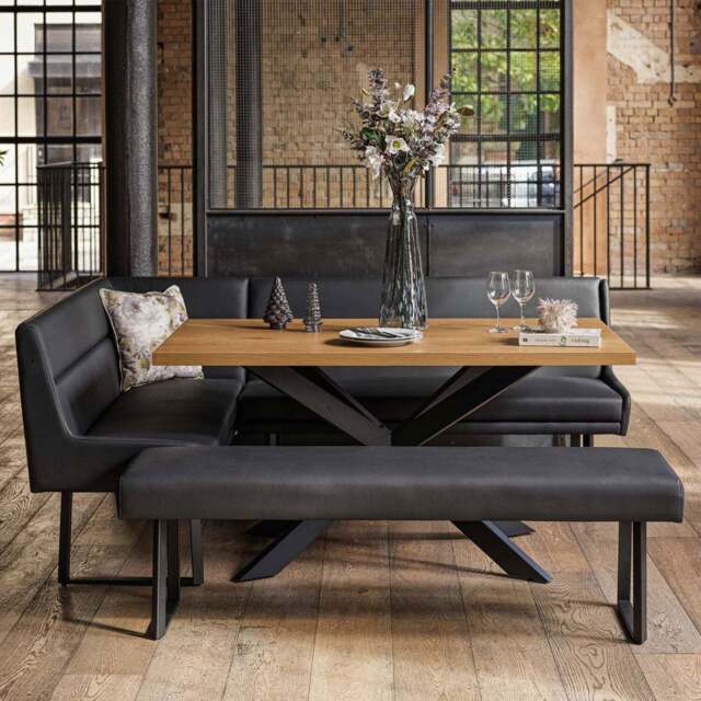 Jupiter Dining Set - Smoked Oak - With RHF Corner Bench & Low Bench in Black - image 1