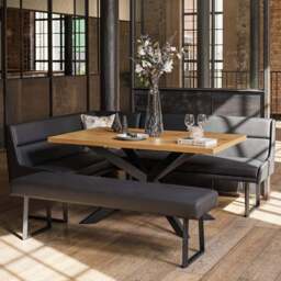 Jupiter Dining Set - Smoked Oak - With RHF Corner Bench & Low Bench in Black - thumbnail 2