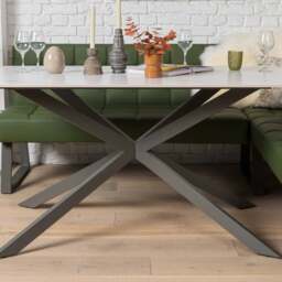 Saturn 150cm Dining Table White & Rubix Corner Bench With Low Bench in Olive Green - thumbnail 2