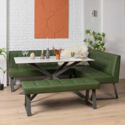 Saturn 150cm Dining Table White & Rubix Corner Bench With Low Bench in Olive Green - thumbnail 1