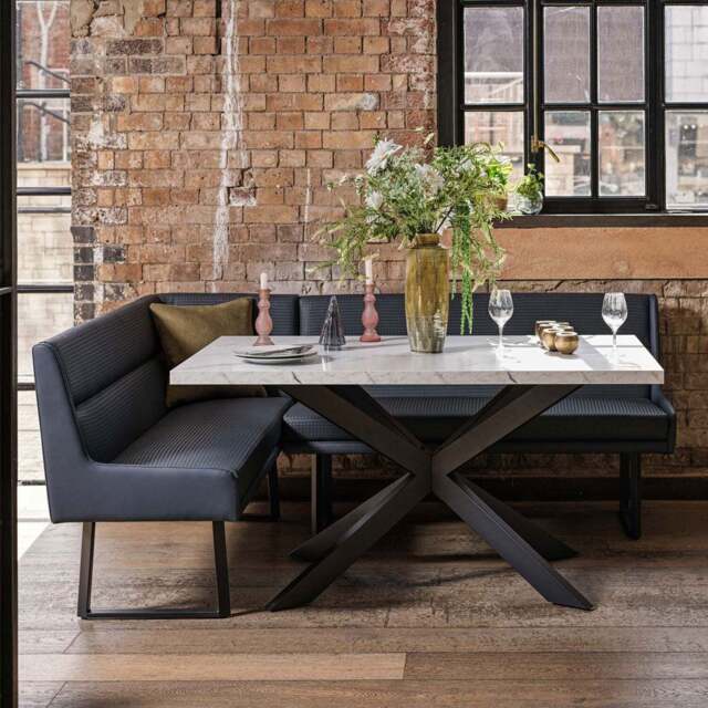 Jupiter Dining Set - Marble Effect - With RHF Corner Bench in Blue - image 1