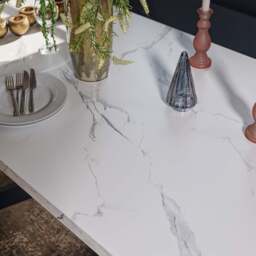 Jupiter Dining Set - Marble Effect - With RHF Corner Bench in Blue - thumbnail 4