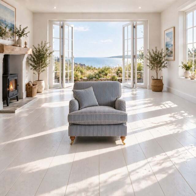 Eastbourne Armchair in Navy Stripe with Navy Stripe Cushions - image 1