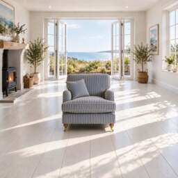 Eastbourne Armchair in Navy Stripe with Navy Stripe Cushions - thumbnail 1