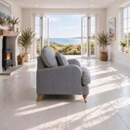 Eastbourne Armchair in Navy Stripe with Navy Stripe Cushions - thumbnail 2