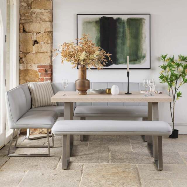 Neptune 150cm Dining Table with RHF Corner Bench & 137cm Low Bench - Misty - image 1