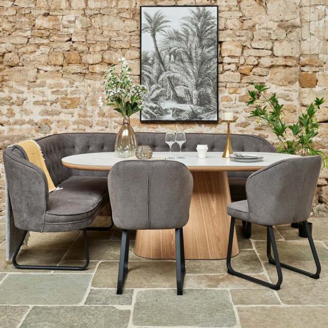 Sutton 200cm Dining Table - Ash with Frampton Corner Bench RHF & 2x Frampton Chairs in Anthracite - image 1