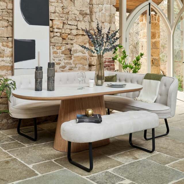 Sutton 200cm Dining Table - Ash with Frampton Corner Bench LHF & Flat Bench in White - image 1