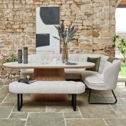 Sutton 200cm Dining Table - Ash with Frampton Corner Bench LHF & Flat Bench in White - thumbnail 2