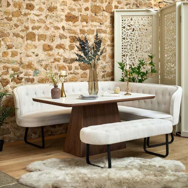 Sutton 160cm Dining Table - Walnut with Frampton Corner Bench LHF & Flat Bench in White - image 1