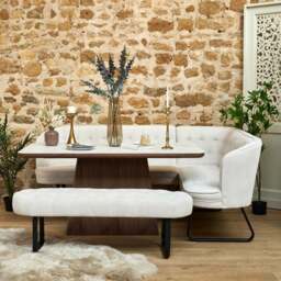 Sutton 160cm Dining Table - Walnut with Frampton Corner Bench LHF & Flat Bench in White - thumbnail 2