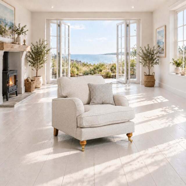 Eastbourne Armchair in Natural with Cove Grey Stripe Cushion - image 1