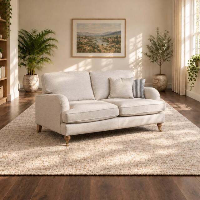 Eastbourne 2 Seater Sofa in Natural with Navy Stripe Cushions - image 1
