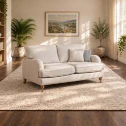 Eastbourne 2 Seater Sofa in Natural with Navy Stripe Cushions - thumbnail 1