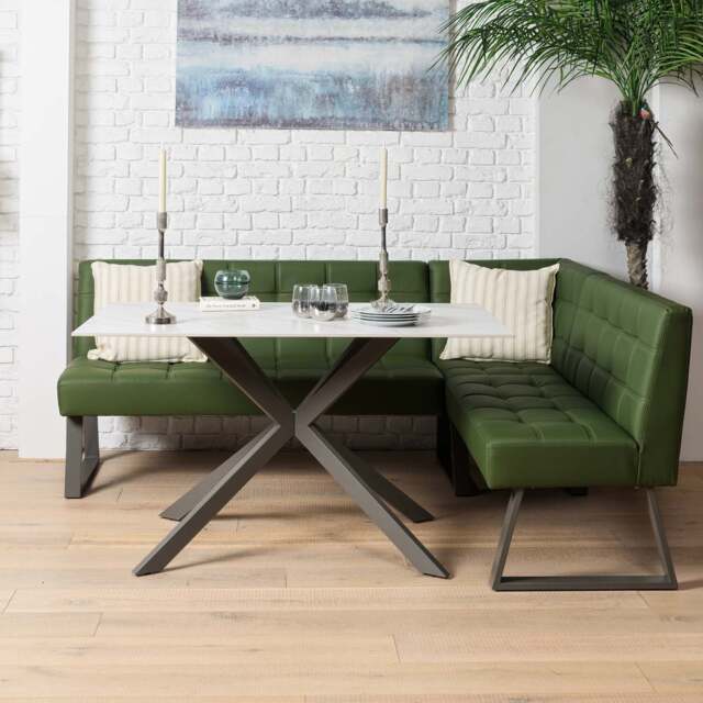 Saturn 135cm Dining Table White & Rubix Corner Bench in Olive Green - image 1