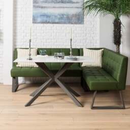 Saturn 135cm Dining Table White & Rubix Corner Bench in Olive Green - thumbnail 1