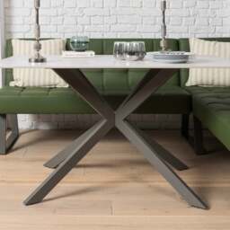 Saturn 135cm Dining Table White & Rubix Corner Bench in Olive Green - thumbnail 2