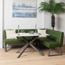 Saturn 135cm Dining Table White & Rubix Corner Bench in Olive Green - thumbnail 3