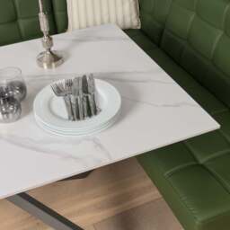 Saturn 135cm Dining Table White & Rubix Corner Bench in Olive Green - thumbnail 5