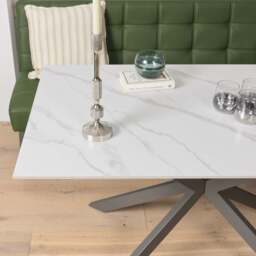 Saturn 135cm Dining Table White & Rubix Corner Bench in Olive Green - thumbnail 4