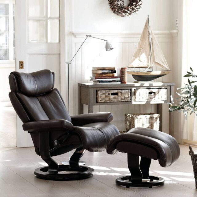 Stressless Magic Recliner With Classic Base & Footstool - Small / Stressless Fabrics
