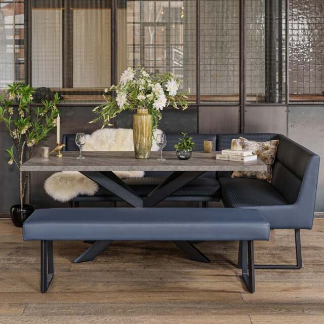 Jupiter Dining Set - Faux Concrete - With LHF Corner Bench & Low Bench in Blue - image 1