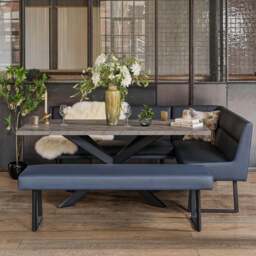 Jupiter Dining Set - Faux Concrete - With LHF Corner Bench & Low Bench in Blue - thumbnail 1