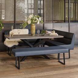 Jupiter Dining Set - Faux Concrete - With LHF Corner Bench & Low Bench in Blue - thumbnail 2