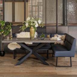 Jupiter Dining Set - Faux Concrete - With LHF Corner Bench & Low Bench in Blue - thumbnail 3