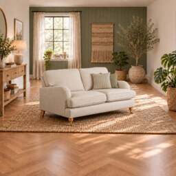 Eastbourne 2 Seater Sofa in Natural with Olive Stripe Cushions - thumbnail 1
