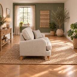 Eastbourne 2 Seater Sofa in Natural with Olive Stripe Cushions - thumbnail 3
