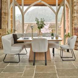 Sutton 160cm Dining Table - Ash with Frampton Corner Bench RHF & 2x Frampton Chairs in White - thumbnail 2