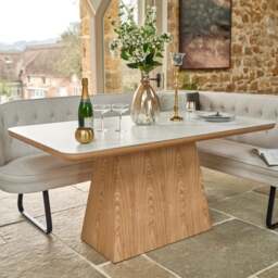 Sutton 160cm Dining Table - Ash with Frampton Corner Bench RHF & 2x Frampton Chairs in White - thumbnail 5