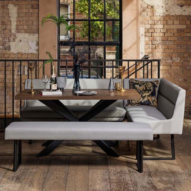 Jupiter Dining Set - Dark Oak - With LHF Corner Bench & Low Bench in Light Grey - image 1