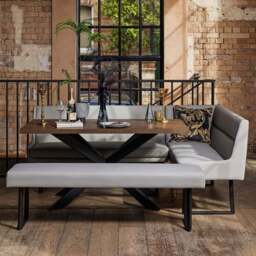 Jupiter Dining Set - Dark Oak - With LHF Corner Bench & Low Bench in Light Grey - thumbnail 1