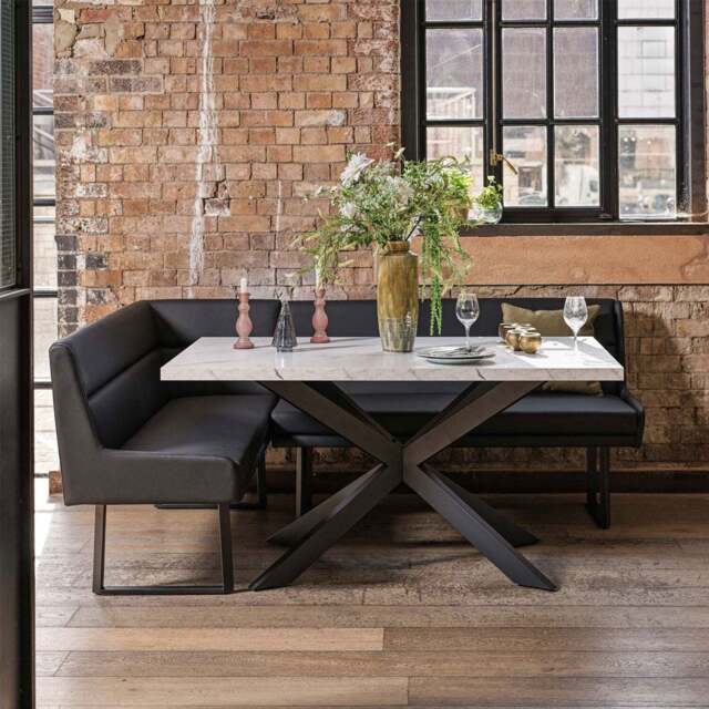 Jupiter Dining Set - Marble Effect - With RHF Corner Bench in Black - image 1