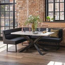 Jupiter Dining Set - Marble Effect - With RHF Corner Bench in Black - thumbnail 2