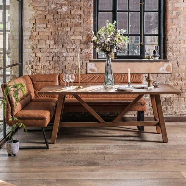 Brisbane 200cm Dining Table & Industrial Corner Bench in Tan - image 1