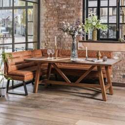 Brisbane 200cm Dining Table & Industrial Corner Bench in Tan - thumbnail 2