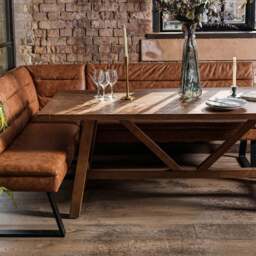 Brisbane 200cm Dining Table & Industrial Corner Bench in Tan - thumbnail 3
