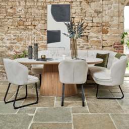 Sutton 200cm Dining Table - Ash with Frampton Corner Bench LHF & 2x Frampton Chairs in White - thumbnail 3