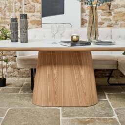 Sutton 200cm Dining Table - Ash with Frampton Corner Bench LHF & 2x Frampton Chairs in White - thumbnail 4