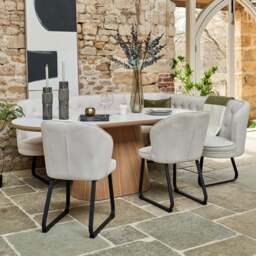 Sutton 200cm Dining Table - Ash with Frampton Corner Bench LHF & 2x Frampton Chairs in White - thumbnail 1
