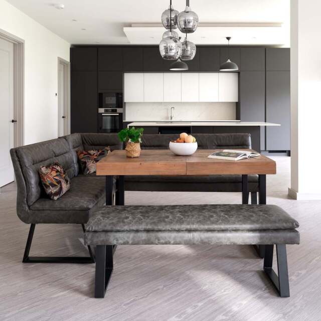 Adelaide 140-180cm Extending Dining Table with Industrial Corner Bench in Grey with Flat Bench 138cm - image 1