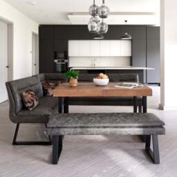 Adelaide 140-180cm Extending Dining Table with Industrial Corner Bench in Grey with Flat Bench 138cm - thumbnail 1