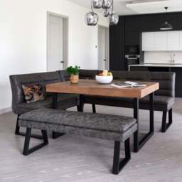Adelaide 140-180cm Extending Dining Table with Industrial Corner Bench in Grey with Flat Bench 138cm - thumbnail 2