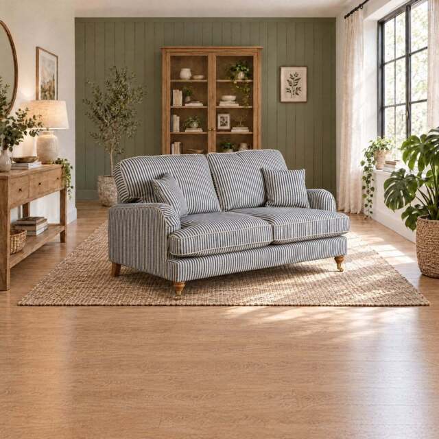 Eastbourne 2 Seater Sofa in Navy Stripe with Navy Stripe Cushions - image 1