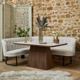 Sutton 160cm Dining Table - Walnut with Frampton Corner Bench in White RHF - thumbnail 1