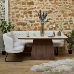 Sutton 160cm Dining Table - Walnut with Frampton Corner Bench in White RHF - thumbnail 2