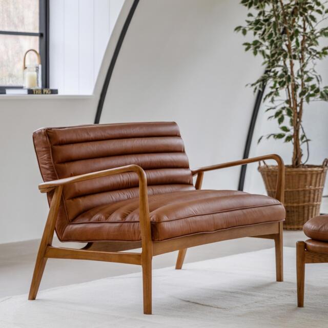 Datsun 2 Seater Sofa Vintage Brown Leather - image 1